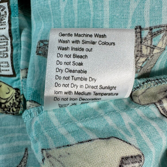 Vintage Rowdy Gentleman Men's Size Medium Teal Blue Hawaiian Button Dress Shirt - Picture 7 of 8